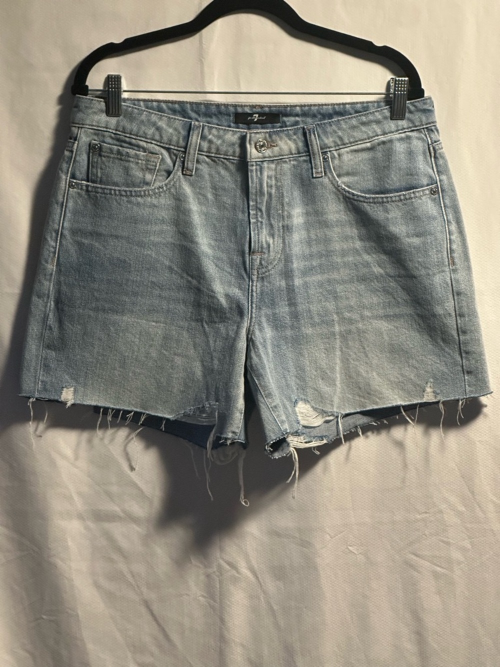 7 For All Mankind Cutoff Denim Shorts Light Wash Distressed Raw Hem 29